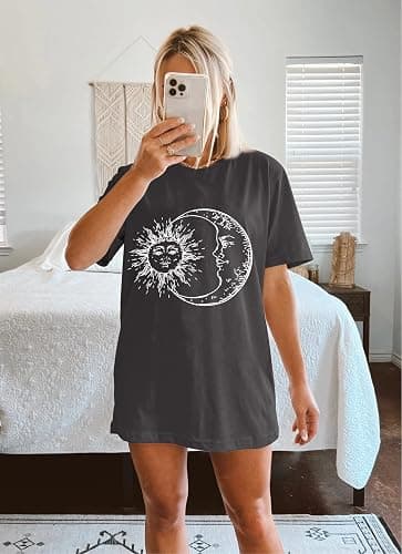CSDAJIO Women's Casual Short Sleeve Loose Shirt Oversized T-Shirt Trendy Going Out Crew Neck Summer Graphic Tees thumbnail 2