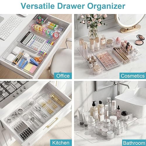 Radikor Organizer Cassetti 12 Pezzi, Contenitori per cassetti in Plastica Trasparente di 4 Dimensioni, Divisori per Cassetti Impilabili per Bagno, Cucina, Trucchi thumbnail 6