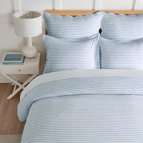Levtex Home Martha Stripe Blue Reversible Full/Queen Comforter Set (90x94in) with 2 Pillowcases (26x20in) - Stripe Bedding - Blue, White - Cotton Queen Size Comforter Set - Lofty, Soft, Pre-Washed thumbnail 4