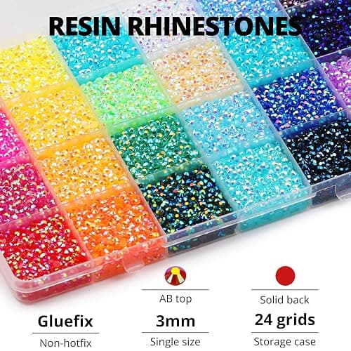 32000Pcs 3mm Rainbow Jelly Rhinestones Gems for Bedazzling Crafting, Colorful Bedazzled Resin Gemstone Flatback Jewel, SS10 Multi Colored Bedazzler Kit with B7000 Glue for Book Clothes Crafts Clothing thumbnail 3