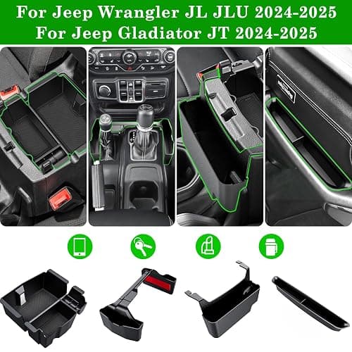 Eamplest Center Console Organizer for Jeep Wrangler & Gladiator 2024-2026 | Fits JL JLU 4XE JT, 4PCS, Interior Accessories, Gear Shift Side Tray, Armrest Storage Box, Easy Install, Legroom Friendly thumbnail 2