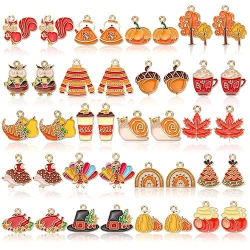 MARFOREVER 40Pcs/20 Pairs Fall Charms, Thanksgiving Charm for Jewelry Making, Autumn Pumpkin Maple Leaf Turkey Enamel Pendants for Bracelet Necklace Earrings Making Accessories - Image 1