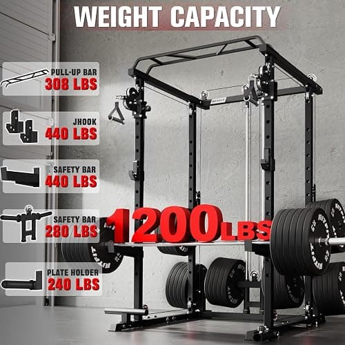 RitFit Multi-Function Garage & Home Gym Package Includes 1200LBS Power Cage PPC03/P3 with Cable Crossover System, Weight Bench, Olympic Barbell Weight Set, Full Body Workout thumbnail 4