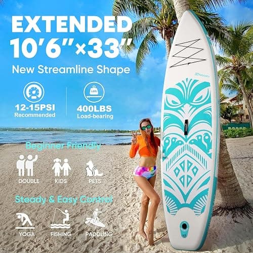 Inflatable Paddle Board,Stand Up Paddle Board Set, Extra Wide SUP Board with Removable Fin, Floating Paddle, Hand Pump, Waterproof Phone Pouch,Traveling Board thumbnail 2