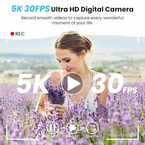 Digital Camera, 5K 80MP 3.5"+2" Dual Screen Cameras for Photography Autofocus, 18X Digital Zoom Vlogging Camera for YouTube, Travel, Beginners, Include 64GB Card and 2 Batteries thumbnail 2
