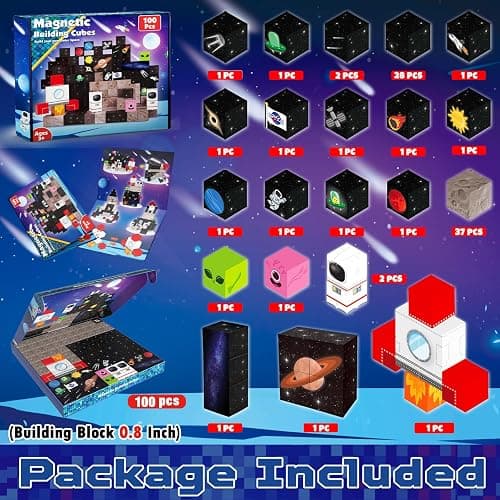 Annexfun Magnetic Blocks-100PCS Magnetic Building Blocks,Space Rocket Magnetic Tiles Cubes 2026 Upgraded STEM Game, Christmas Birthday Gifts for 3 4 5 6 7 8 9 10 Year Old Boys and Girls thumbnail 2