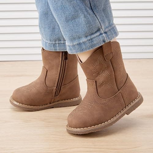 BMCiTYBM Baby Cowboy Cowgirl Boots Infant Western Boots Toddler Boys Girls Round Toe Riding Mid Calf Boots All Seasons for 6 9 12 18 24 Months thumbnail 2