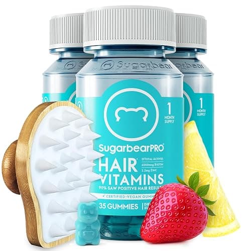 Sugarbear Bamboo Scalp Massager & Scrubber + Vegan Hair Vitamin Gummies 3 Month Supply, Extra Strength Biotin 6000mcg for Relaxing Scalp Care & Supporting Healthy Hair - Image 1