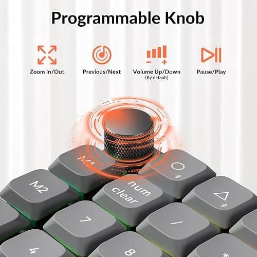 Keychron K0 Max Wireless Low-Profile Number Pad, QMK/VIA Programmable, Hot-Swappable Red Switch, RGB Backlit, 2.4GHz & Bluetooth 5.3, 1000Hz Polling Rate, with Knob, for Windows/Mac thumbnail 5