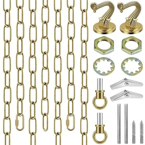 Qryphent 6FT Heavy Duty Brass Hanging Chain Kit Swag Light Decorative Chain | Swag Light Hanging Chain Kit for Lighting Fixture, Chandelier, Plants, Flower Basket, Bird Feeder - Image 1