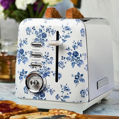 VQ Laura Ashley China Rose Stainless Steel 2 Slice Toaster | Multi-Functional Bagels & Bread Toaster 2 Slice with Adjustable Heating & Defrost Mode | Featuring 2 Wide Slots & Croissant Warming Rack thumbnail 4