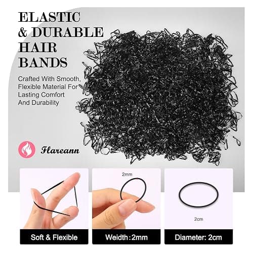Flareann 2000pcs Black Elastic Hair Bands – Hair Ties, Rubber Hair Ties & Soft Hair Elastics, Strong Stretchy Accessories for Women & Girls thumbnail 5