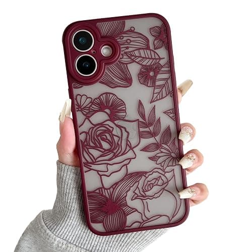 XIZYO for iPhone 16 Case, Floral Rose Cute Phone Case for Women Girls Burgundy Aesthetic Pattern Print Slim TPU Bumper Shockproof Protective Cover for iPhone 16 6.1 Inch, Wine Red thumbnail 8