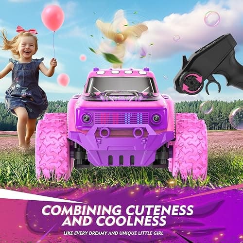 iDrone Remote Control Car for Girls: 1:20 Scale Pink Purple Rc Truck with LED Light and DIY Windmills - 20Km/h All Terrain Fast RC Cars, 2.4GHz Monster Truck Toys for Kids Gift thumbnail 8