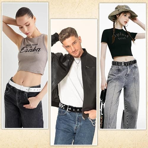 AEXHOT 3 Pcs Black Studded Belt Y2K Belt Star Gothic Punk Rock Belts with Grommet Threads Bright Metal Pyramid for Women Men thumbnail 2