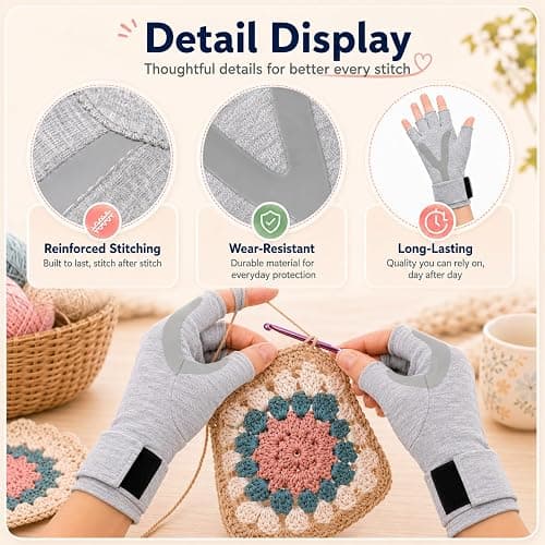 Coopay Crochet Gloves with Anti-Slip Grip, Fingerless Compression, Size M | Ergonomic Hand Support for Crocheting, Knitting and Crafting, Reduces Strain During Long Sessions, Lightweight, Fingerless thumbnail 6