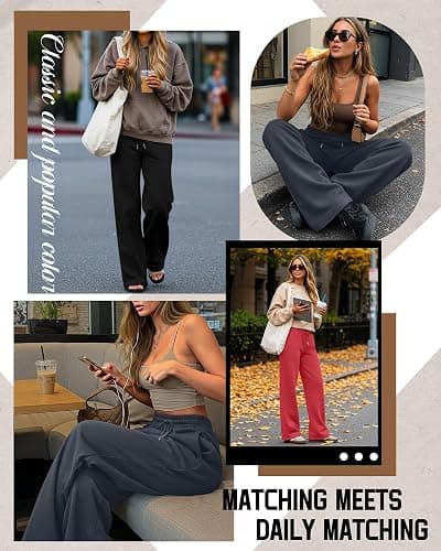 Neer 3 Pack Women's Sweatpants with Pockets, High Waisted Casual Yoga Pants Cozy Lounge Drawstring Loose Wide Leg Jogger thumbnail 3