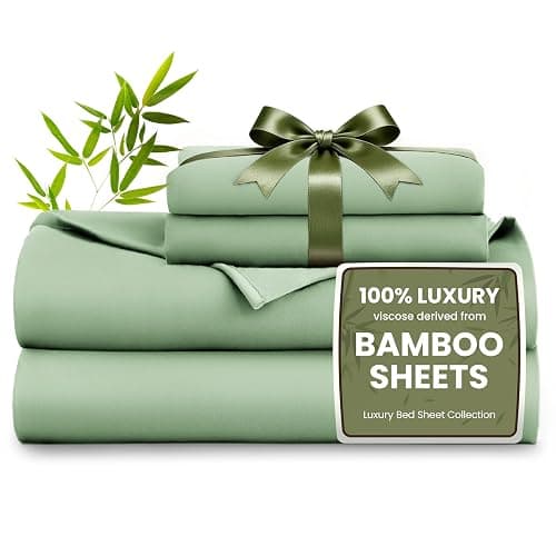 Love's cabin 4 Piece Full Size Sheet Set, 100% Rayon Derived from Bamboo, Cooling & Breathable, Soft Silky Deep Pocket up to 16", Hotel Luxury Bedding for Hot Sleepers, Sage Green - Image 1