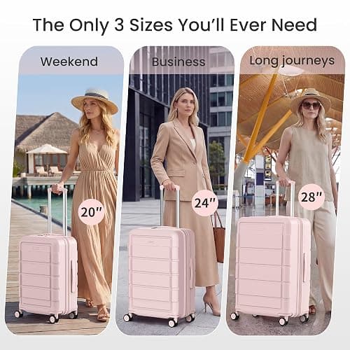 SHOWKOO Upgrade Luggage Sets 3pcs 100% PC Durable Expandable Luggage Suitcase with TSA Lock Double Wheels Pink thumbnail 6