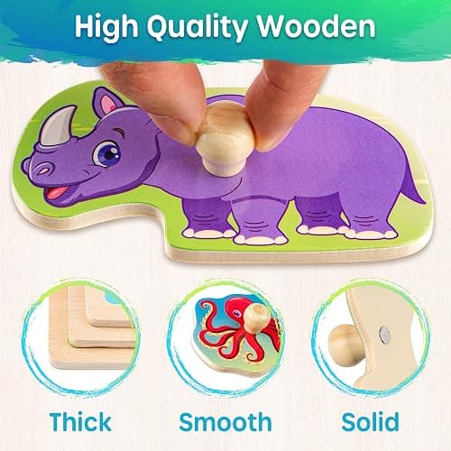SYNARRY Wooden Puzzles for Toddlers 1-3, 6XSET Animals Puzzles for Toddlers 2-4 with Rack, Toddler Puzzles Ages 2-4, Kids Learning Educational Montessori Toys for 2 3 Year Old, Gifts for Boys Girls thumbnail 6