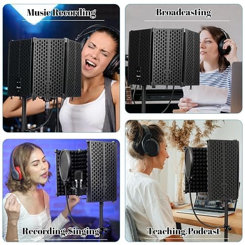 Microphone Stand With Isolation Shield,Recording Studio Equipment With Pop Filter,Tripod Stand, Foldable Mic Shield With Sound Insulation For Recording Studio, Podcasts,Broadcasting thumbnail 7