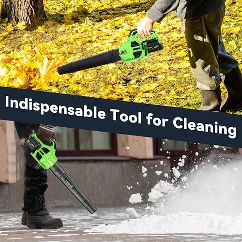 Leaf Blower Cordless with 2 x 4.0Ah Battery and Charger, 780CFM 260MPH Electric Blower with 2 Speeds, 20V Handheld Leaf Cleaner for Lawn Care, Blowing Leaves, Dust, Snow, Gravel for Patio, Yard, Green thumbnail 7