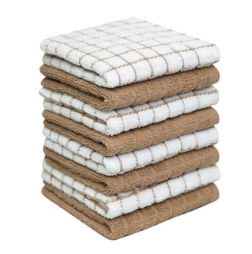 Bumble Dish Cloths (8 Pack) - 100% Cotton Dish Rags & Kitchen Washcloths for Washing Dishes | 12" x 12" | 405 GSM | Tan - Image 1