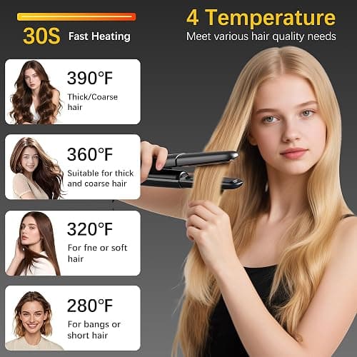 Cordless Hair Straightener Curler 2 in 1 Ceramic Flat Iron Mini Portable Fast Heating 30s 4500mAh Battery 4 Temp Adjustments LCD Display USB Rechargeable for Women Men with Pouch (Black) thumbnail 2