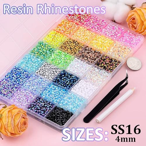 16000Pcs Resin Rhinestones with Tweezers for Crafting, Mixed-Color 4mm Bedazzling Crystal with 3Pcs 10ml B7000 Jewelry Glue for DIY Crafts Clothing Tumblers Shoes Fabric Nail Art thumbnail 2