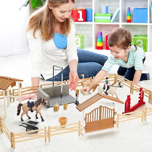 Peagrav Horse Stable Playset with Rider & Horses - Toy Figures for Boys & Girls, Ages 3-8 thumbnail 5