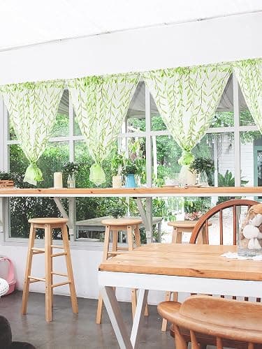 Breling Willow Voile Curtains Cute Green Sheers Leaf Tulle Vine Window Sheers Ivy Pretty Curtain for Living Room Bedroom Window Door Balcony(2 Pieces,39.4 x 78.7 Inch) thumbnail 7