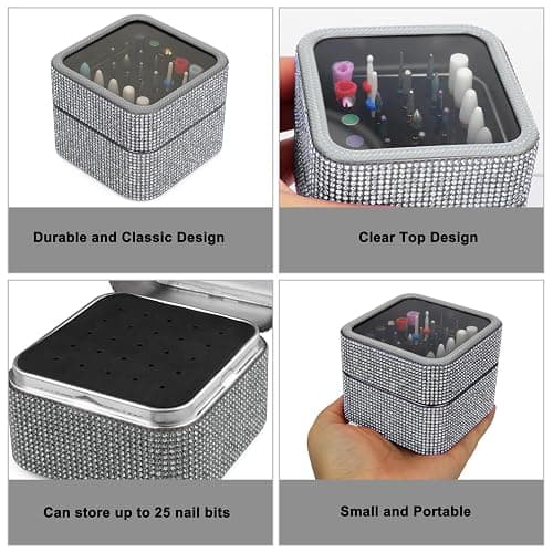 Cellentool Nail Drill Bits Holder Rhinestone Case Box- 25 Holes Dustproof Portable Storage Box Efile Nail Bits Displayer Organizer Container for Manicure Tools thumbnail 6