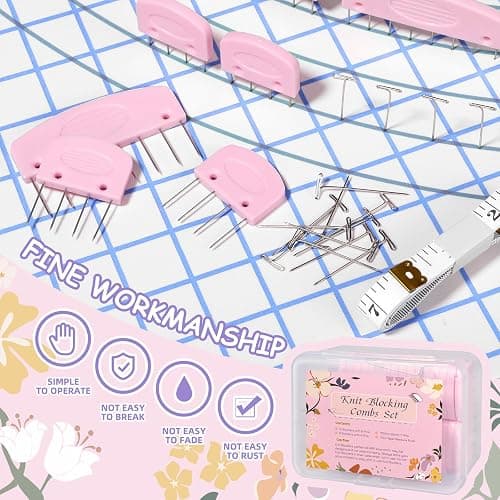 120 Pcs Knit Blocking Combs Pins Kit, 20Pcs Pink Color Knit Blockers Pins Kit, 100 T-pins for Blocking Knitting Crochet, Needlework Projects, Knitting Block Pins Tool for Blocking Mats thumbnail 4