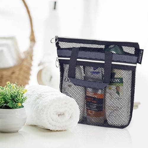DV Lifestyle Mesh Shower Bag 10.2x9.9'' Quick-Dry Caddy with Zipper & 2 Pockets. Portable Toiletry Tote for Bathroom, Gym, Travel, Camp, Beach, for Sunscreen, Dorm & College Essentials (Black) thumbnail 5