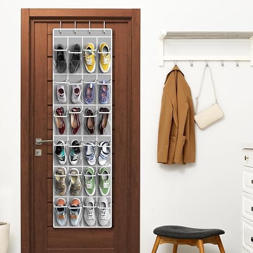 Simple Houseware 24 Pockets - Crystal Clear Over The Door Hanging Shoe Organizer, Gray (64'' x 19'') thumbnail 2