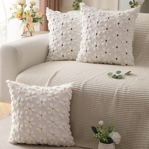 DFXSZ Spring Summer Pillow Covers 18x18 inch Set of 2 Farmhouse Decor Yellow Flower Heart Daisy Soft Plush Faux Fur Jacquard Throw Pillows for Bedroom Sofa Holiday Spring Summer Home Decor PTK024A18 thumbnail 5
