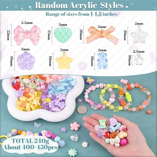400-450PCS TINKRSTUFF Assorted Acrylic Beads, 6 Colors Series Cute Beads for Bracelet Making, Bow Flower GummyBear Kawaii Charms, Aesthetic Bead for Necklace Keychain Jewelry Making DIY Phone Charm thumbnail 2