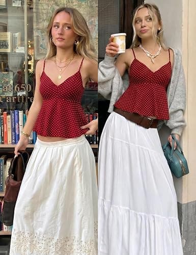 Lingswallow Women's Polka Dot Top Babydoll Tank Top V Neck Top for Summer | Retro Polka Dot, Cropped Babydoll, V Neck Camisole, Flowy Pleated Peplum Hem, Adjustable Shoulder Straps, Daily Casual Wear thumbnail 7