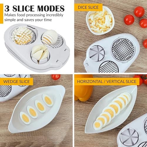 CraftyCrocodile Egg Slicer for Hard Boiled Eggs - 3 Slice Modes Egg Cutter, Heavy Duty, Stainless Steel Dicer - Kitchen Chopper Tool for Strawberry, Mushroom, Grape, Cherry Tomato - White thumbnail 3