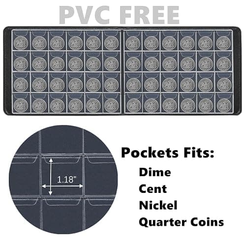 Coin Collection Holder Book for Collectors, PVC FREE, 240 Pockets Collecting Storage Album Organizer Supplies for Dime,Cent,Nickel,Quarter (240 Pockets) thumbnail 5