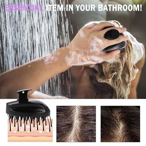 Scalp Massager Shampoo Brush, Hair Scalp Scrubber Shower Hair Brush Head Massager for Stress Relax Hair Growth, Dandruff Brush Scalp Exfoliator for Women Men Kids Pets, Black thumbnail 2