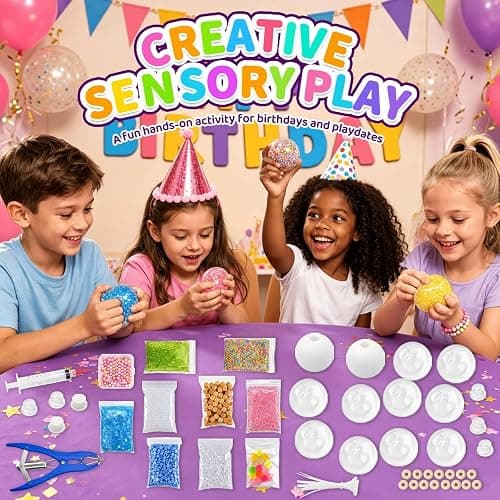RYOXZEL DIY Stress Ball Making Kit, 12pcs Squishy TPR Ball Skins with 1lb Fillers, Make Your Own Squishies Set, Air Pump & Expander Tool Ties, Fidget Sensory Craft Kit for Stress Relief thumbnail 5