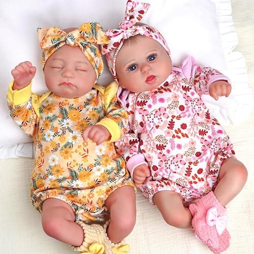 BABESIDE 3 Pcs Reborn Baby Doll Clothes for 17-22 Inch Baby Dolls | Floral Pattern Reborn Doll Clothes with Shoes and Headband for Lifelike Reborn Baby Dolls Accessories, Yellow thumbnail 7
