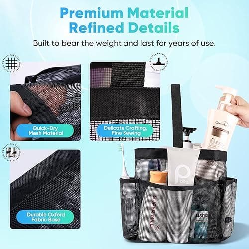 Eudele Mesh Shower Caddy Portable for College Dorm Room Essentials, 8-Pocket Large Capacity Shower Bag for Beach, Swimming, Gym thumbnail 5