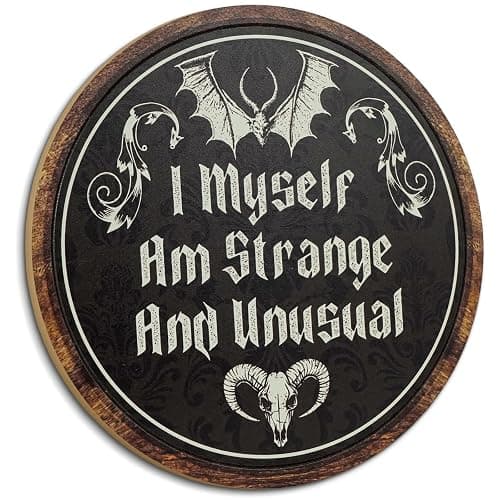 Putuo Decor Gothic Bedroom Decor Wood Witchy Wall Decor - I Myself Am Strange And Unusual Plaque - Antique Academia Wall Art Creepy Bat Wall Art Prints Scary Picture Witch Decoration For Bedroom thumbnail 8