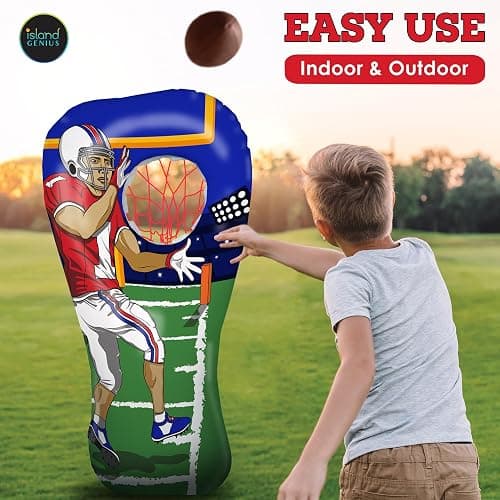 Island Genius Inflatable Football Target Toss Toy and Game for Boys Ages 8-12, 60 inch Receiver with Mini Soft Football thumbnail 7