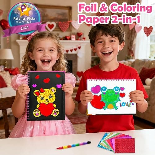 FUNNYB&G Foil Art Craft for Kids - Valentine's Day Crafts Gift 2026 Party Favors Classroom Gift Exchange Art Supplies Creative Birthday Travel Toys for Girls Boys 4 5 6 7 8 9 Years Old(Valentine's) thumbnail 3