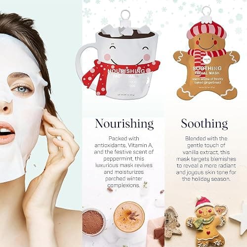 SpaLife Beauty Holiday Treats Christmas Face Mask Bundle | Korean Facial Mask | Hydrating, Soothing and Moisturizing Sheet Mask Set | Stocking Stuffers for Women | Bulk Christmas Gifts | 12 Pack thumbnail 2