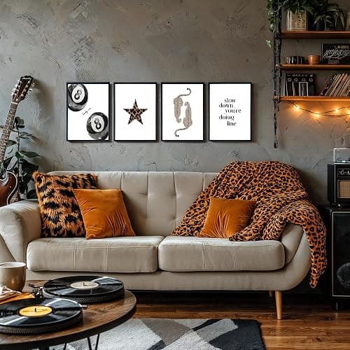 DOFQZ Trendy Black and White Leopard Inspirational Wall Art Prints Set of 4, Leopard Print Room Decor, Funky Cheetah Star Lucky 8 Ball Posters for Girls Bedroom Dorm Apartment Decor, 8x10 Unframed thumbnail 4