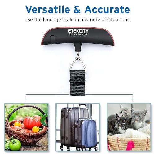 Etekcity Luggage Scale, Digital Weight Scales for Travel Accessories Essentials Suitcases , Portable Handheld Scale with Temperature Sensor, Rubber Paint, 110 Pounds, Battery Included | Travel Essentials, Air Travel, Suitcase, Hanging Hook, Rubber Grip, Battery Included, Easy-to-Read Display thumbnail 3
